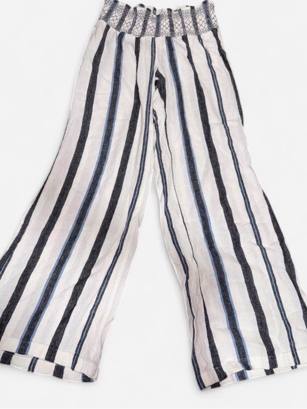 Indigo Rein White Wide-Leg Striped Pants with Navy & Light Blue